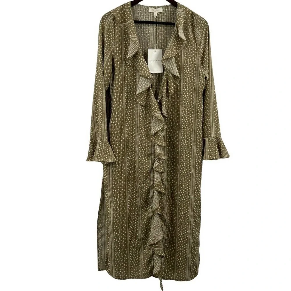 Fanco Ruffle Front V Neck Open Front Duster Size Medium New - Picture 1 of 8
